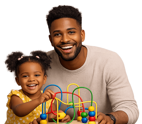 Smiling parent and child playing together